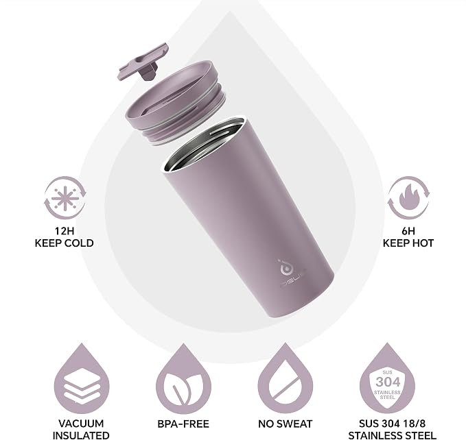 Ideus 17 oz Travel Coffee Mug, Double Wall Vacuum Stainless Steel Insulated Coffee Tumbler With Lid, Splash-Proof & Cup Holder Friendly, Keeps Drinks Hot/Cold, Dishwasher Safe, Purple - Image 3
