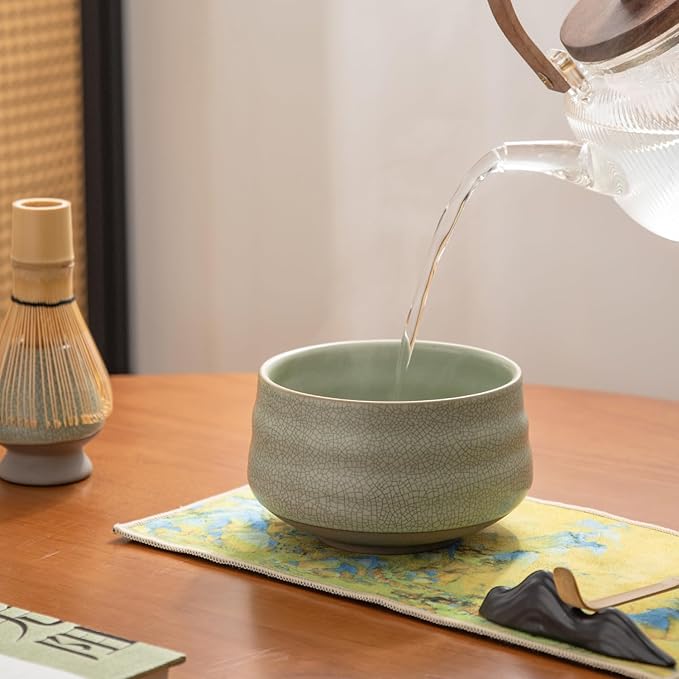 Japanese Matcha Ceremony Accessory, Matcha Whisk, Traditional Scoop (Chashaku), Tea Spoon, Whisk Holder, 1 tea bowl, 1 tea siev, The Perfect Set to Prepare a Traditional Cup of Matcha.