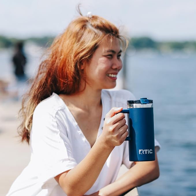 RTIC 16oz Road Trip Travel Mug with Lid and Handle, Ceramic Lined, Beach | Stainless Steel Metal, Insulated Travel Cup for Hot and Cold Drinks, Coffee, Car, Camping and Travel - Image 5