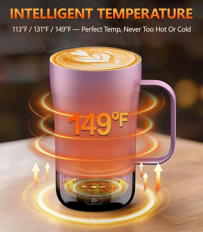 Self-Heating Coffee Mug, 14oz Heated Coffee Mug - Rechargeable Temperature Control Coffee Mug Keep Coffee Hot, Smart Mug Great Gift for Coffee Lovers & Slow Sippers - Image 2