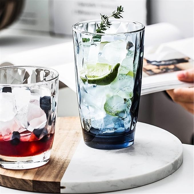 drinking glassware Colored Diamond Embossed Drinking Glasses(Blue,Large) - Image 5