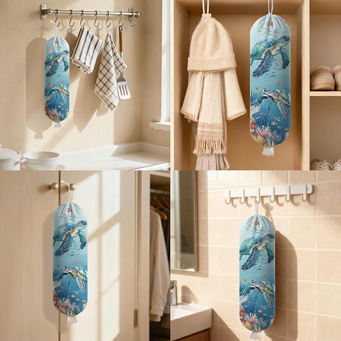 Sea Turtle Plastic Bag Holder Dispenser, Plastic Grocery Bag Organizer & Wall Mount Paper Trash Bags Saver Storage for Kitchen Home Pantry Decor, Turtle Kitchen Decor Shopping Bags Storage Dispenser - Image 7