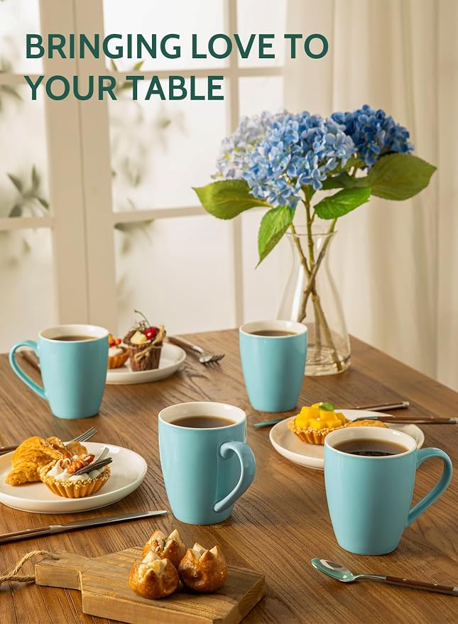 Sweese Porcelain Coffee Mugs - 16 Ounce (Top to the Rim) for Coffee, Latte, Tea, Cocoa, Set of 4, Turquoise - Image 3