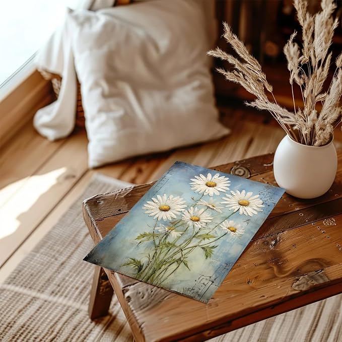 XOCUUI Unframed Wall Art For Bedroom DéCor Farmhouse Floral Canvas Wall Art White Daisy Wall Picture Daisy Canvas Print Neutral Artwork for Home Living Room Bedroom Office 12x16 - Image 5