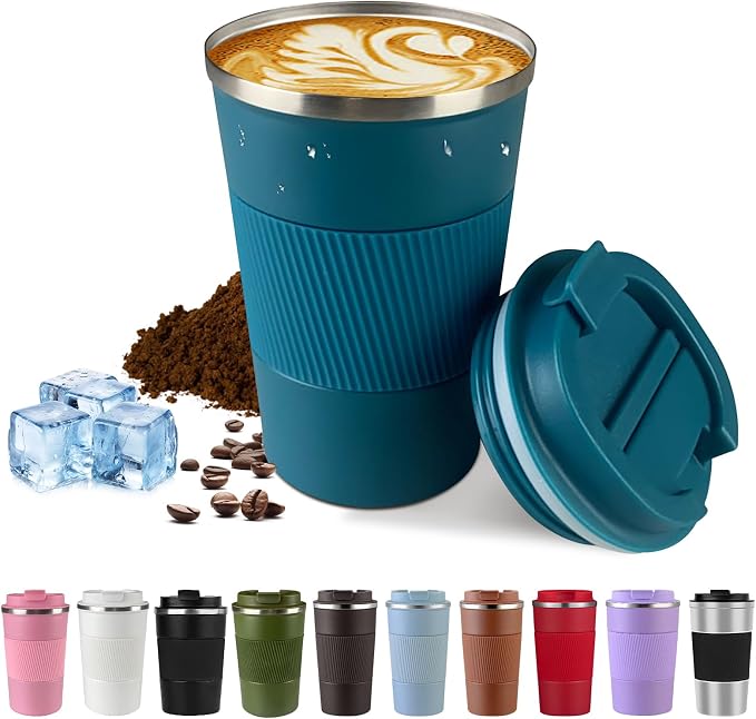 Vacuum Insulated Stainless Steel Travel Coffee Mug, Leak Proof Cup with Lid | 304 stainless steel mug with vacuum insulation, leak proof lid, silicone grip and car cup holder friendly design by SPLMIFA