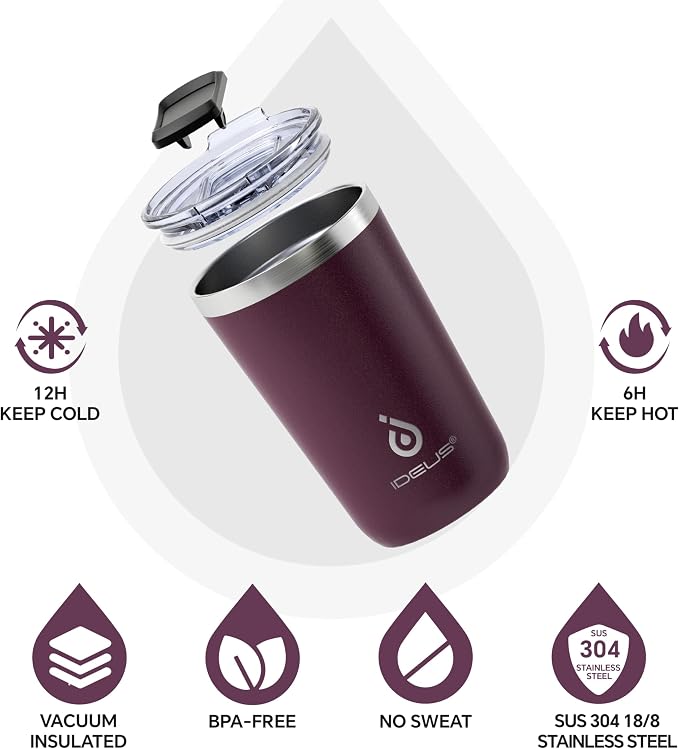 Ideus 20 oz Tumbler, Travel Coffee Mug with Splash Proof Sliding Lid, Double Wall Stainless Steel Vacuum Insulated Coffee Mug for Home and Office, Keep Beverages Hot or Cold, Red Violet - Image 2