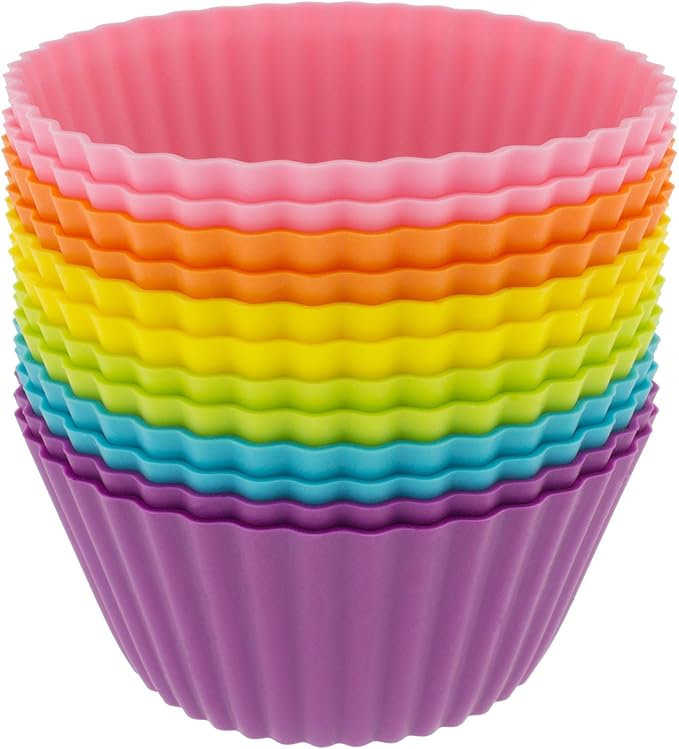 Freshware 12-Pack Silicone Jumbo Round Reusable Cupcake and Muffin Baking Cup, Six Vibrant Colors