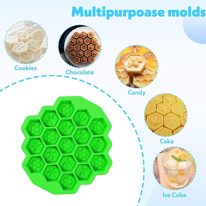 19 Cavity Honeycomb Silicone Mold, Food Grade Bee Silicone Baking Mold, Non-Stick Gummy Molds for Chocolate, Candy, Jelly, Ice Cube, Soap Making (Green) - Image 5