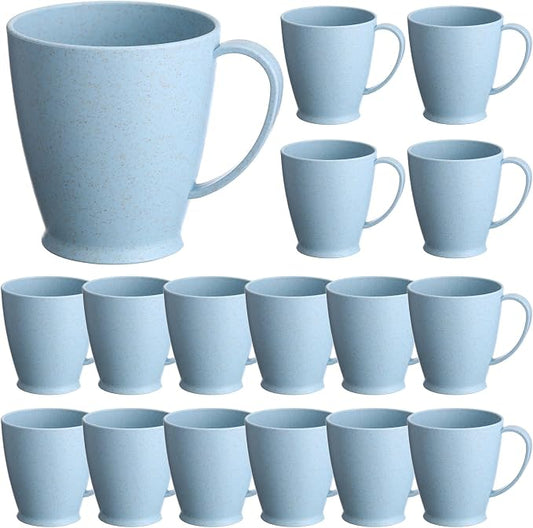 Zopeal 16 Pack Wheat Straw Plastic Coffee Cups Mugs 10 Oz Reusable Plastic Cup Mug with Handle Lightweight Microwavable Dishwasher Safe Unbreakable for Tea Milk Water Juice Coffee (Nordic Blue) by Zopeal