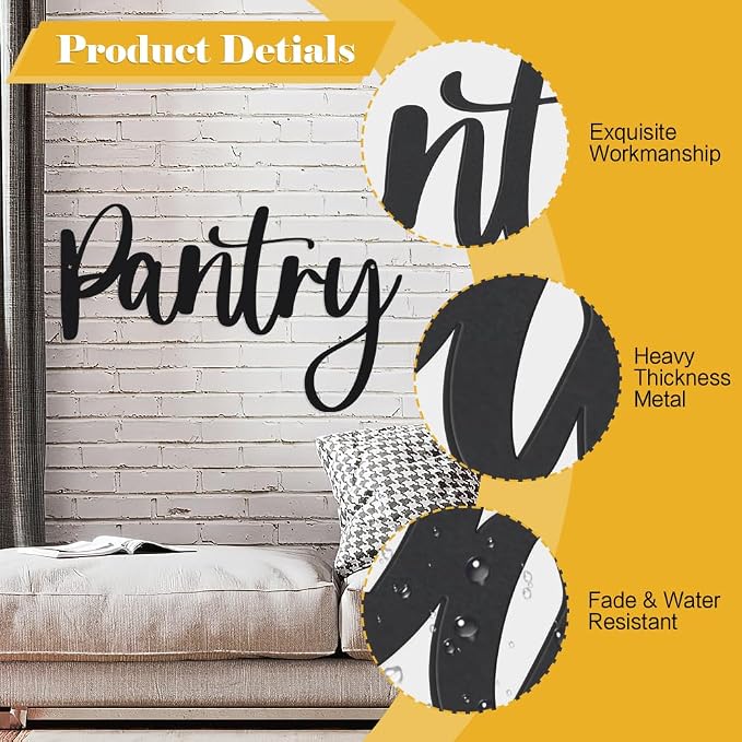 Pantry Metal Signs for Wall Decorations 12X7.34 inch Wall Decor for Bedroom Aesthetic Iron Art Decoration for Storage Room Black Home Decor Wall Art Decorations for Indoor Outdoor Office Living Room - Image 3