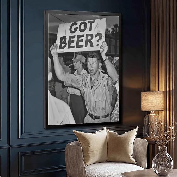 Got Beer, Black And White , Alcohol Speakeasy Poster, Prohibition, Vintage Protest Canvas Poster Wall Art Decor Print Picture Paintings for Living Room Bedroom Decoration Black Frame 12x18in(30x45cm) - Image 3