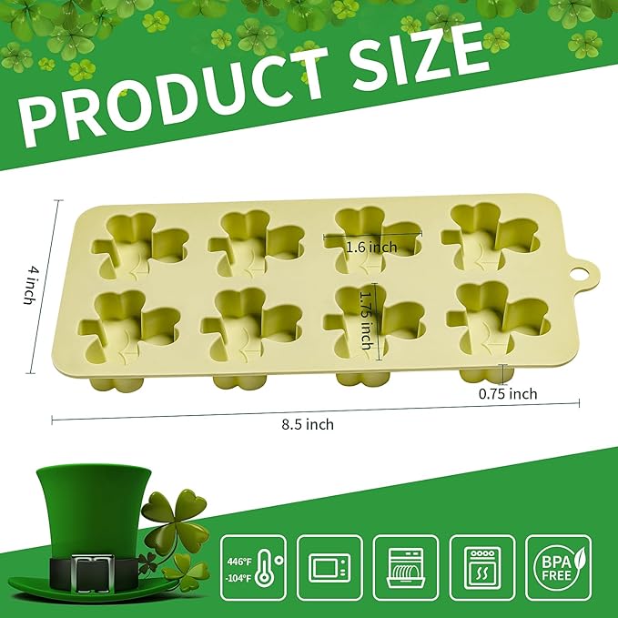 Shamrock Chocolate Molds, 2 Pack Silicone Dessert Mold, St. Patrick's Day Theme, Green, Silicone, BPA Free