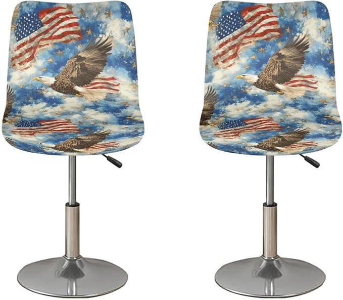 Eagle USA Flag 2 Pcs Bar Stool Covers Dining Chair Replacement Cover with Elastic Band Non-Slip Bottom for Barstool Padded Chair Slipcover by Sellikakes
