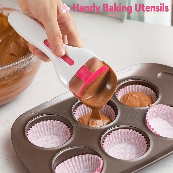 2PCS Cupcake Batter Scoop, One Click Sliding Button Cake Cream Spatulas for Elegant Baking, Pastry & Cake Decorating, ABS and TPE Material - Image 3