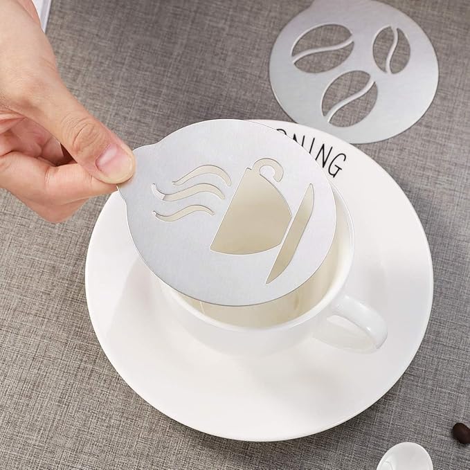 Stainless Steel Coffee Stencil Set, 5 Pieces, Latte Art Templates for Cappuccino, Cake and Cupcake Decorating