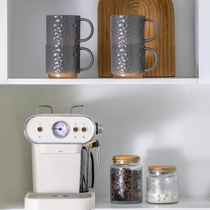 Nihow 16OZ Stackable Coffee Mug Set, Large Ceramic Coffee Mug Set of 4,Coffee Cup Set for Cappuccino/Latte/Cocoa,Dishwasher & Microwave Safe,Matte Gray - Image 5