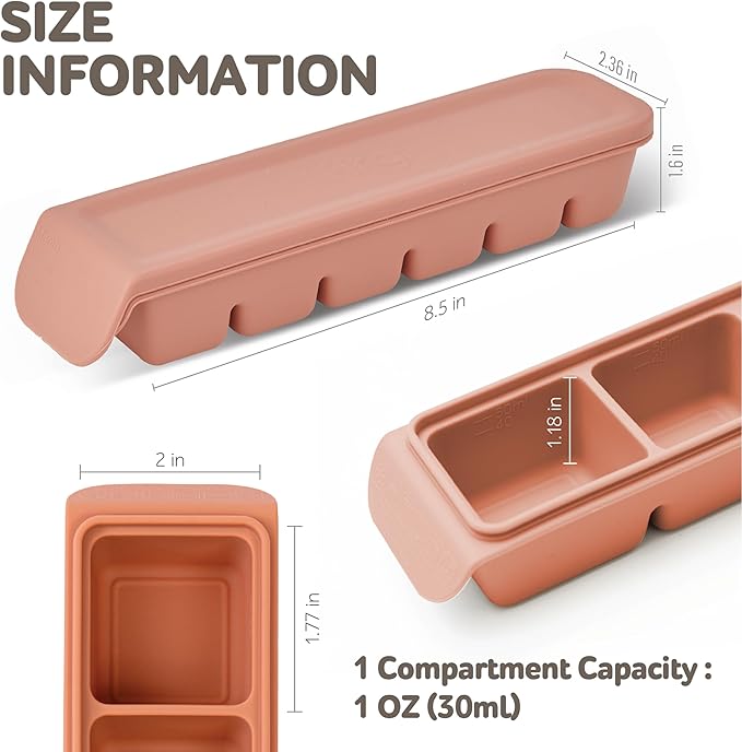 Silicone Freezer Trays with Lid, 1oz 6 Section - Leak Proof Silicone Freezer molds for Homemade Baby Food Breastmilk, Purees, Vegetables, Baby Food Jars Ice Tray with Lid BPA Free Indie Pink