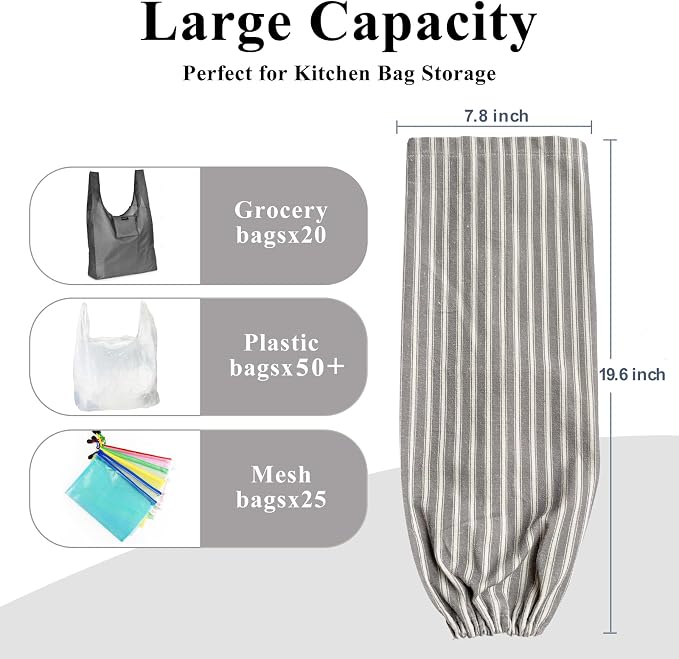 Plastic Bag Holder, Wall Mount Grocery Bag Holder, Reusable Trash Bag Organizer for Home Kitchen Pantry Decor (Gray-White) - Image 3
