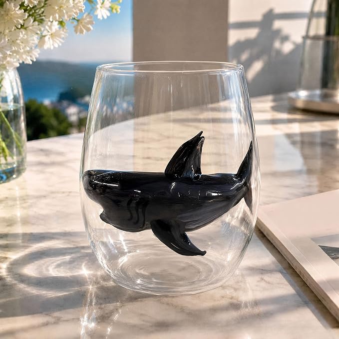 Ocean Themed Shark Hand-Blown Coastal Glassware for Gift | Ocean Themed Octopus Glassware Hand Blown Coastal Stemless Wine Glasses Unique Coastal Decor Gift for Ocean Lovers - Image 3