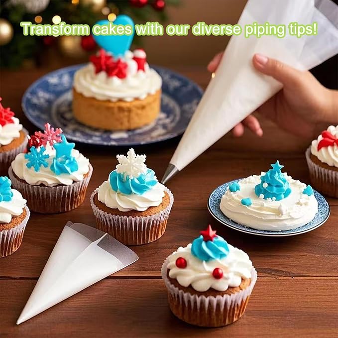32-Piece Russian Piping Tips Set, Cake Decorating Kit with 17 Frosting Nozzles, Reusable Piping Bags, and Baking Supplies for Cupcakes, Cookies, Cakes - Idael for Bakers & Beginners