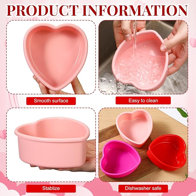 12 Pcs Mother's Day Heart Shaped Cake Pans Pink Red Silicone Mini Heart Cake Mold Nonstick Dessert Pan Chocolate Baking Tray Bakeware for Mother's Day Birthday Cupcake Muffin Tool(Multicolor,4'') - Image 3