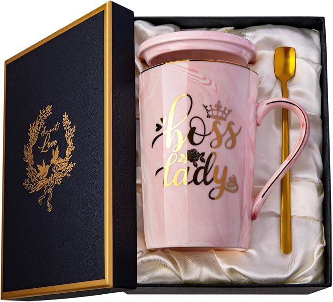 Biching Boss Lady Gifts for Women - Unique Birthday Gift for Women, Friend, Coworkers, Colleagues, Boss Female - Appreciation Mothers Day Gifts - 14Oz Marble Ceramic Coffee Mug Pink | 14Oz Pink Marble Ceramic Coffee Mug Appreciation Christmas Mothers D... by Biching