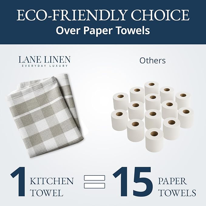 LANE LINEN Cotton Kitchen Towels Set, 4-Pack – Absorbent, Quick-Drying Dish Towels, Tea Towels, 18" x 28" - Slate Grey - Image 7