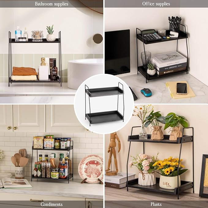 ANBOXIT 2-Tier Coffee Station Organizer, Wooden Kitchen Counter Shelf | for Coffee Bar Accessories, Condiment Storage Caddy for Kitchen, Home, Office - Black - Image 6