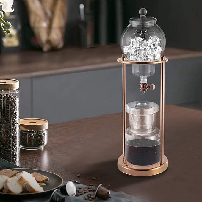 Cold Brew Coffee Maker, Iced Coffee Cold Brew Drip Tower, 20.29oz Capacity and Built-In Filter, Precise Drip Control, for Home, Gatherings, Office, Cafe