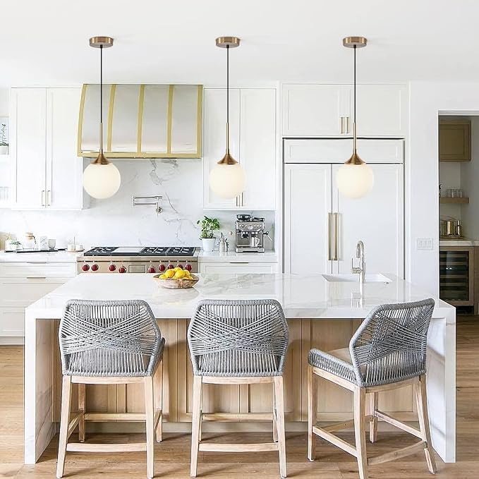 KCO Lighting Modern Brushed Gold 7.1” White Milk Glass Globe Pendant Light | E26 Base, Sloped Ceiling, Small 1-Light Adjustable Hanging Ceiling Lamp for Kitchen Island Sink Dining Table Bedroom Bar - Image 5