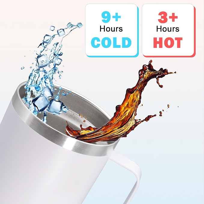 20 oz Tumbler with Handle and Lid Insulated Travel Coffee Mug White 12P | Stainless Steel Tumbler, coffee tumbler with handle,Spill Proof Double Wall Vacuum Tumbler Cup Keep Drink Hot & Cold - Image 4