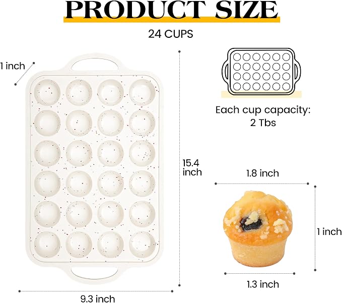 2 Pcs Mini Muffin Pans with Metal Reinforced Frame, 24 Cups Nonstick Silicone Cupcake Tray for Baking, Food Grade Small Muffin Molds with Handles (Cream) | 24 Cups Nonstick Silicone Cupcake Tray for Baking, Food Grade Small Muffin Molds with Handles (C... - Image 4