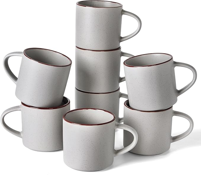 famiware Coffee Mugs Set of 8, Nebula 14oz Coffee Mugs, Ceramic Cup Set with Handle for Latte, Tea, Milk, Cappuccino, Light Gray by Famiware