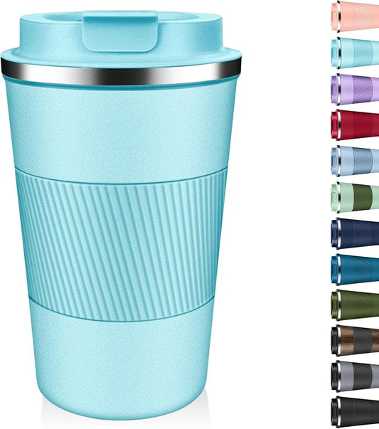 Insulated Coffee Tumbler 12 oz, Stainless Steel Coffee Mug with Lids, Travel Coffee Mug Leak Proof, Double Wall Vacuum Insulated Reusable Coffee Cup, Keep Drinks Hot and Cold (Turquoise, 12 Ounces) by Unknown