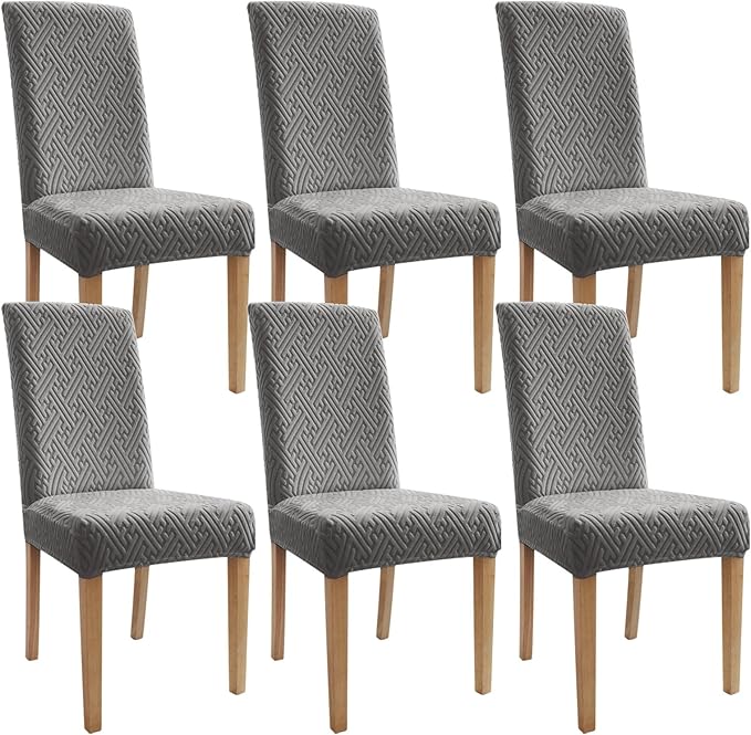 Chair Covers Set of 6,Removable Stretch Jacquard Chair Protectors,Dark Grey | Cat Scratch Resistant Chair Covers for Dining Chairs, Removable Chair Protectors for Dining Room, Kitchen, Hotel, Ceremony by WelcometoPromindflyplka