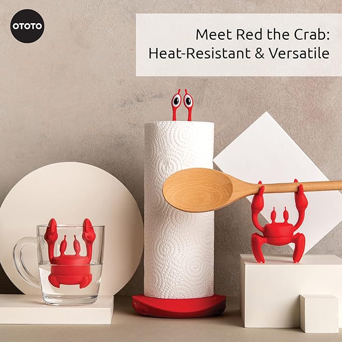OTOTO 2 in 1 Silicone Spoon Rest & Steam Releaser - Large Spoon Holder for Stove Top - Unique and Useful Gift for Cooking - Heat Resistant Utensil Rest, Kitchen Gadgets, Red Gift (Red the Crab) - Image 5