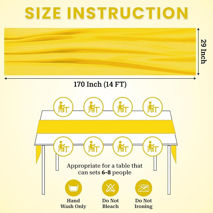 Pack of 12 | Yellow | 14ft Chiffon Table Runner 29x170 Inches Long Romantic Rustic Sheer Gauze Runner for Wedding Bridal Shower Birthday Banquets Engagement Spring Easter Boho Decorations - Image 3