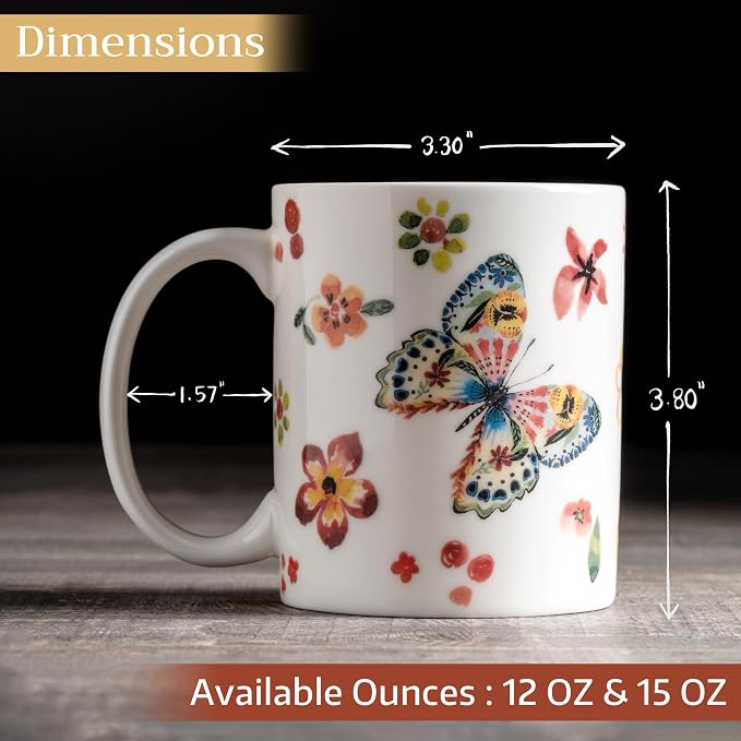 Maison d' Hermine Coffee Mug with Handles Tea Cups (15 Ounce, Pack of 1) | Fine Bone China Coffee Mugs for Hot Beverages Cappuccino Latte Home Spring Summer -Happy Florals - High Summer Butterfliess - Image 4