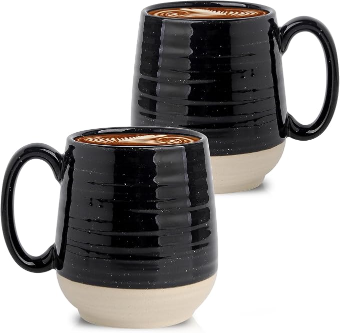HASENSE Coffee Mugs Set of 2, 20 oz Coffee Cups Ceramic, Big Tea Cup with Comfortable Handle, Black Coffee Mug Set for Office and Home, Ideal for Latte Soup Tea Mike, Dishwasher Microwave Safe by Hasense