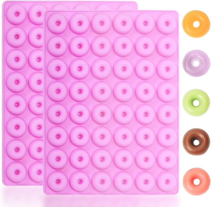 Mini Donut Silicone Mold for Chocolate Candy Gummy, 2 PCS | Mini Doughnut Molding Trays for Homemade Mint/Snacks/Cake Décor, 48 Cavities, Food-Grade by AmyandoneKitchen