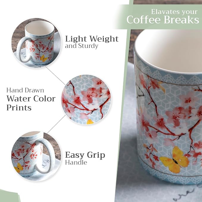 Maison d' Hermine Coffee Mug with Handles Tea Cups (12 Ounce, Pack of 1) | Fine Bone China Coffee Mugs for Hot Beverages Cappuccino Latte Home Restaurant Spring Summer -Blossoms in Spring - Sakura - Image 5