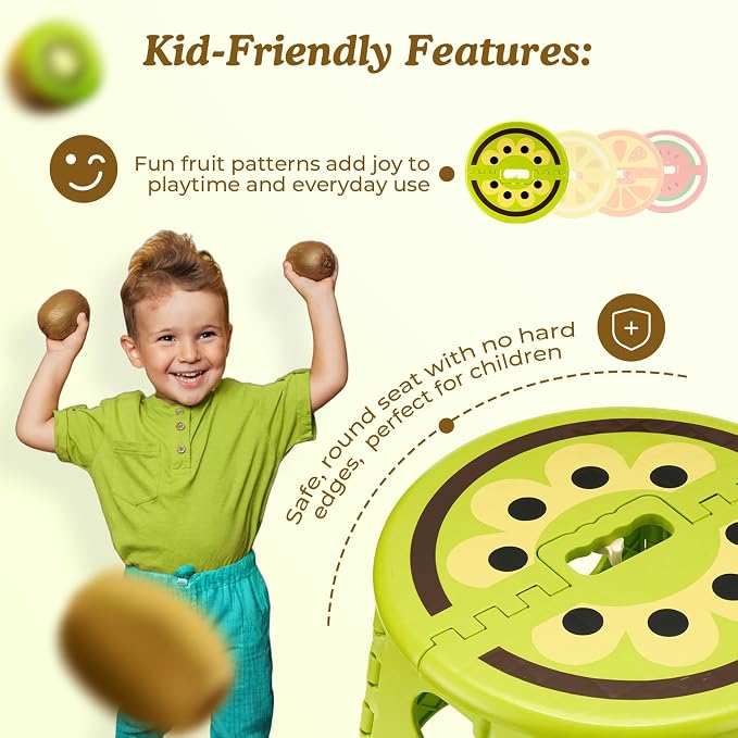 ACSTEP Folding Step Stool 9 Inch, Sturdy Collapsible Step Stool Foldable Up to 265 lbs for Kids Toddlers & Adults, Non Slip Foot Stools with Handle for Kitchen, Bathroom, Bedroom, Outdoor, Kiwi Green - Image 3