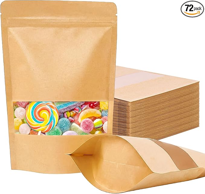 Moretoes 72pcs 5.9x8.6in Resealable Bags for Small Business&Home Packaging | Stand Up Pouches, Ziplock Bags with Window, Home & Small Business Packaging for Granola, Coffee, Snacks, Herbs, Dried Goods by Moretoes