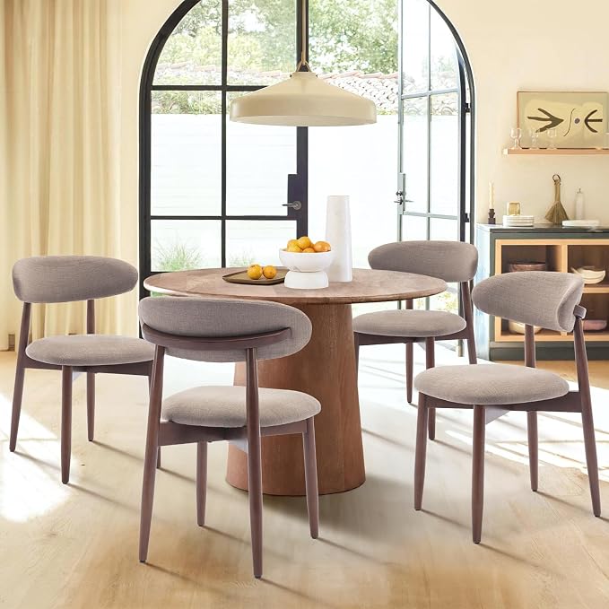 COLAMY Wooden Dining Chairs Set of 2, Modern Fabric Upholstered Dining Room Chair, Farmhouse Kitchen Chair with Foot Pegs, Camel - Image 8