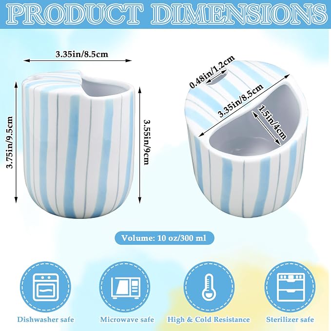 Ceramic Mug with Sip Hole 10 oz Light Blue Striped Ceramic Coffee Mug Hand Painted Travel Mugs Heat Resistant Non Slip Built in One Lid Handcraft Mugs for Coffee Lovers Appreciation Gift - Image 2