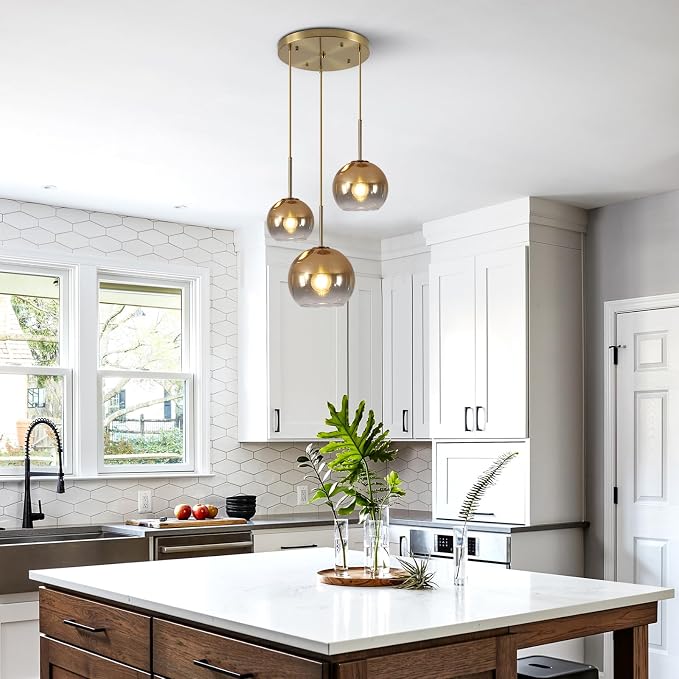 KCO Lighting Gold Cluster Pendant 3-Light Large Glass Pendant Lights Kitchen Island Bubble Globe Chandelier Mid Century Modern Hanging Light - Image 4