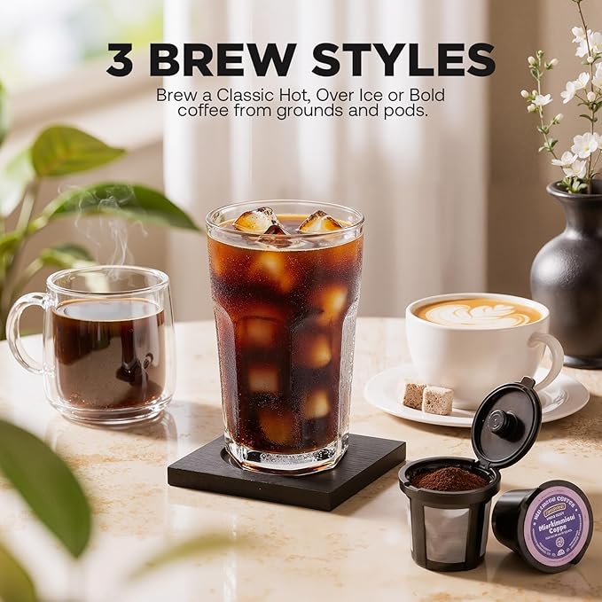 Tastyle Single Serve Coffee Maker Hot and Iced with Bold Brew, Up to 16 Oz | for K Cup and Ground, Fits 7.3'' Travel Mug, 5 Cup Sizes, Compact for Office, RV& Hotel, K320, 3.0 Version, Black - Image 3