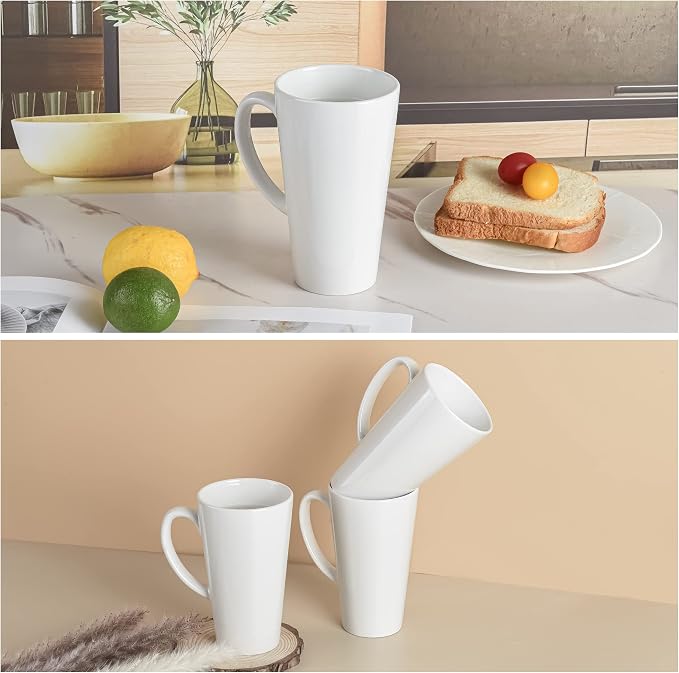 BYCNZB 16oz White Funnel Ceramic Tall Coffee Mugs for Coffee, Tea, Cocoa, Latte, Milk set of 4 - Image 4