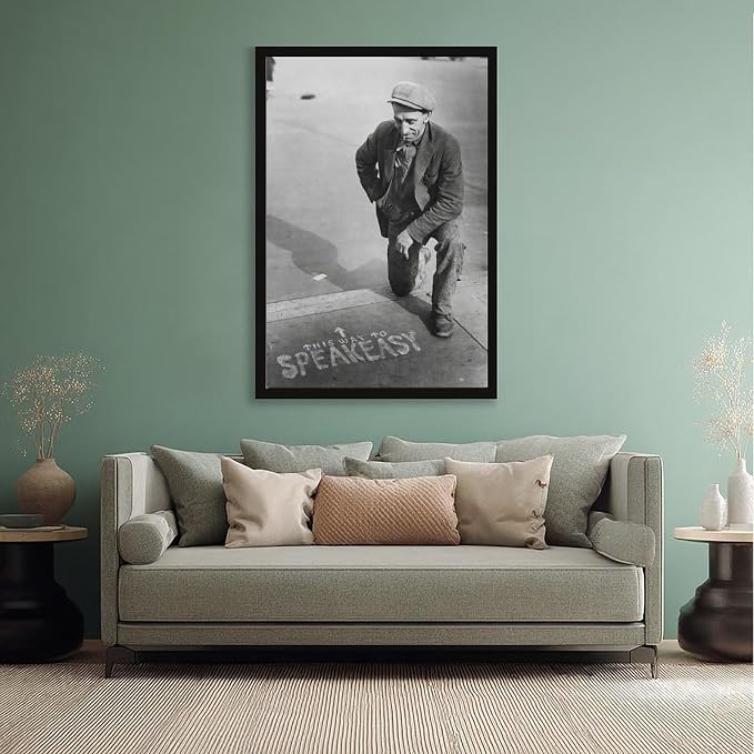 UXCBIA This Way to Speakeasy, Vintage Black And White, Alcohol Prohibition Poster Canvas Poster Bedroom Decor Sports Landscape Office Room Decor Gift Black Frame 24x36in(60x90cm) - Image 5