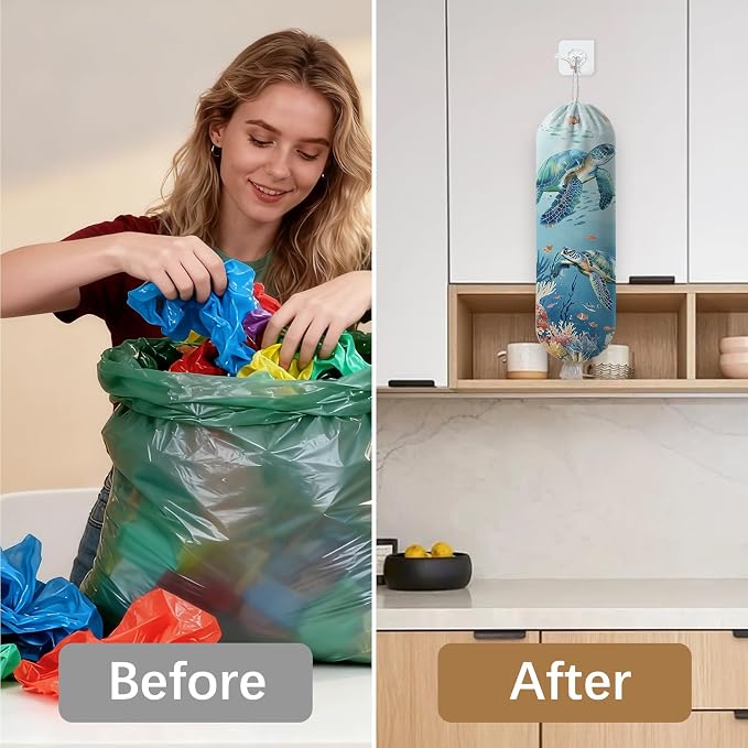 Sea Turtle Plastic Bag Holder Dispenser, Plastic Grocery Bag Organizer & Wall Mount Paper Trash Bags Saver Storage for Kitchen Home Pantry Decor, Turtle Kitchen Decor Shopping Bags Storage Dispenser - Image 6